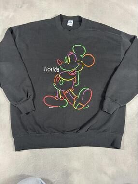 Vintage 80s Disney Mickey Mouse Florida Neon Sweatshirt Velva Sheen USA XL